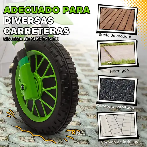 Moto Eléctrica Niños +3 Años 12V 2 Ruedas de Equilibrio más 8 km/h Verde HOMCOM