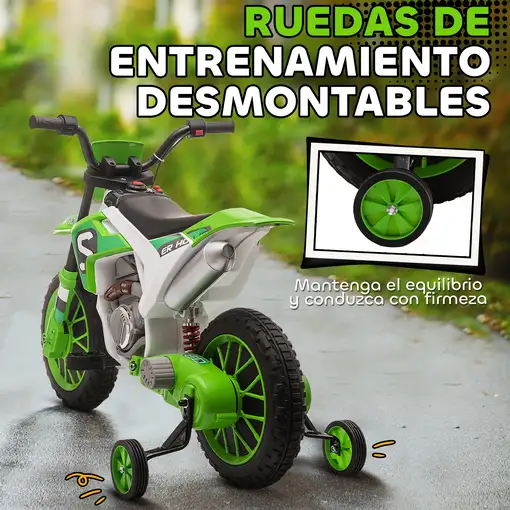 Moto Eléctrica Niños +3 Años 12V 2 Ruedas de Equilibrio más 8 km/h Verde HOMCOM