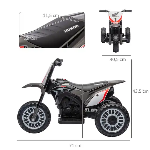 Moto Eléctrica Infantil con Licencia Honda CRF450RL 71x40,5x43,5cm Gris HOMCOM