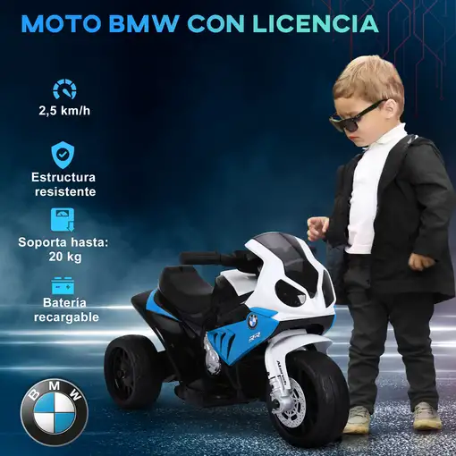 Moto Eléctrica para Niños de 18-36 Meses 66x37x44 cm Azul HOMCOM