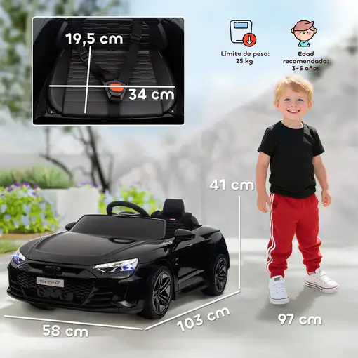 Coche Eléctrico para Niños +3 Años AUDI RS e-tron GT 103x58x41 cm Negro HOMCOM