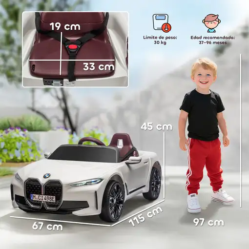 Coche Eléctrico para Niños 37-72 Meses con Música MP3 115x67x45 cm Blanco HOMCOM