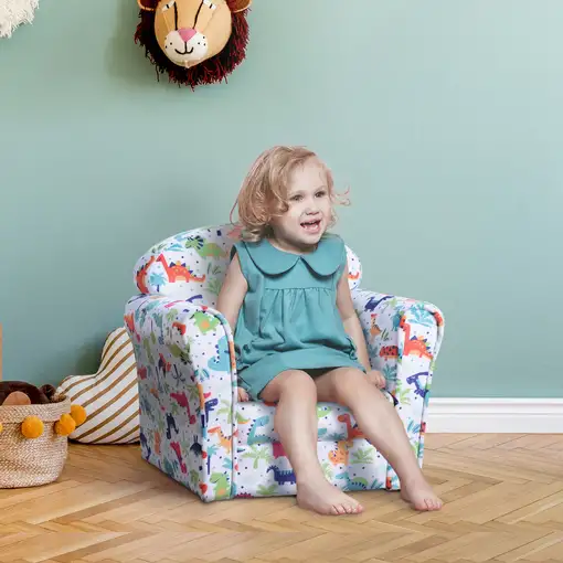 Sillón Infantil con Estampado de Dinos +18 meses 50x39x44cm Multicolor HOMCOM