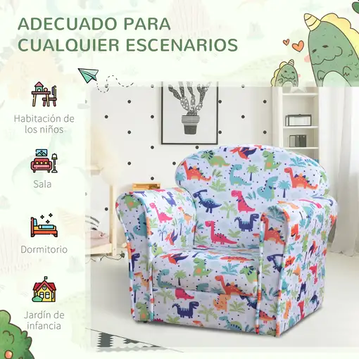 Sillón Infantil con Estampado de Dinos +18 meses 50x39x44cm Multicolor HOMCOM
