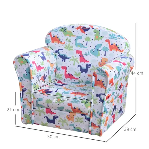 Sillón Infantil con Estampado de Dinos +18 meses 50x39x44cm Multicolor HOMCOM