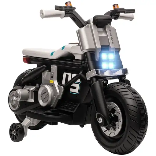 Moto Eléctrica Infantil 6V con Faros Música Bocina 86x44x58 cm Blanco HOMCOM Moto Eléctrica Infantil 6V con Faros Música Bocina 86x44x58 cm Blanco HOMCOM