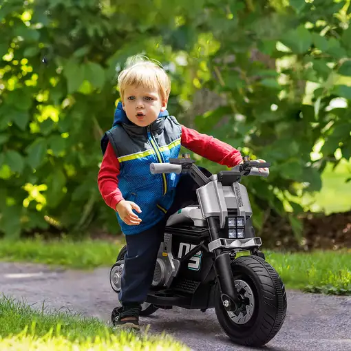 Moto Eléctrica Infantil 6V con Faros Música Bocina 86x44x58 cm Blanco HOMCOM