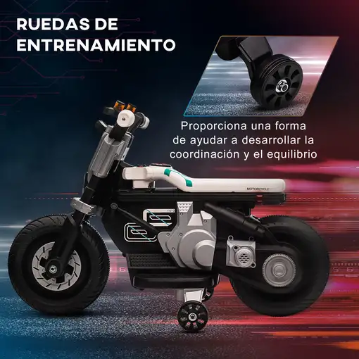 Moto Eléctrica Infantil 6V con Faros Música Bocina 86x44x58 cm Blanco HOMCOM