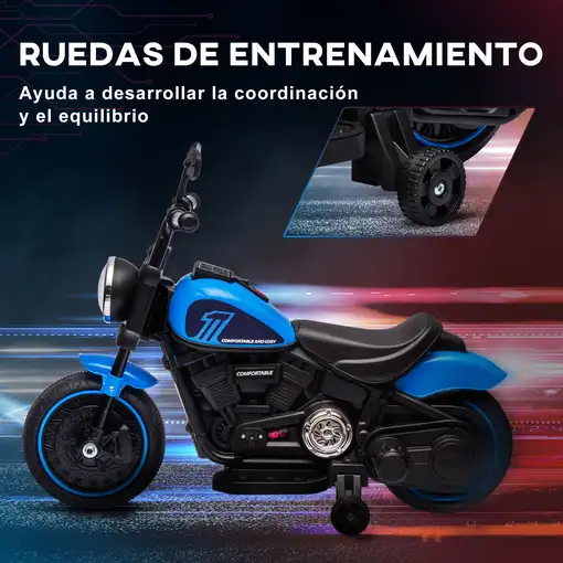 Moto Eléctrica para Niños de 18-36 Meses Batería 6V Azul HOMCOM
