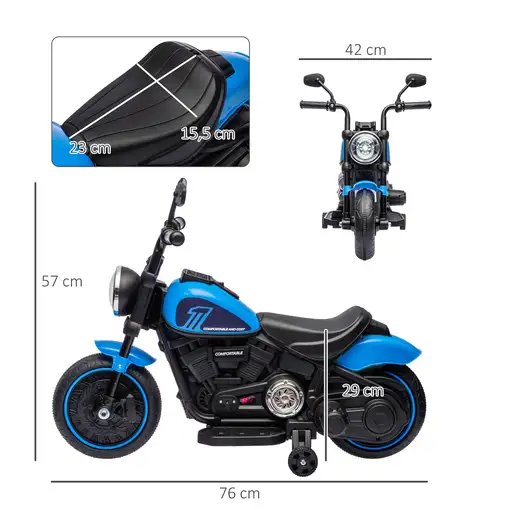 Moto Eléctrica para Niños de 18-36 Meses Batería 6V Azul HOMCOM