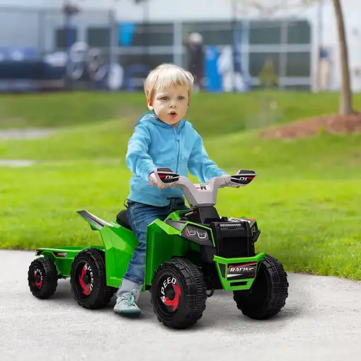 Quad Eléctrico para Niños con Remolque 106x41,5x48,5 cm Verde HOMCOM