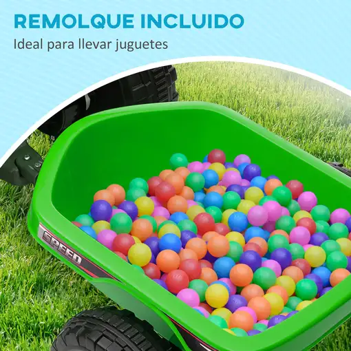 Quad Eléctrico para Niños con Remolque 106x41,5x48,5 cm Verde HOMCOM