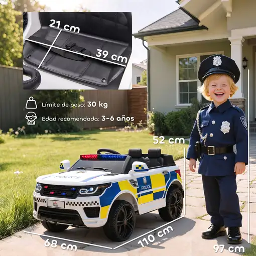 Coche Eléctrico para Niños de Policía de +3 Años con Mando a Distancia HOMCOM