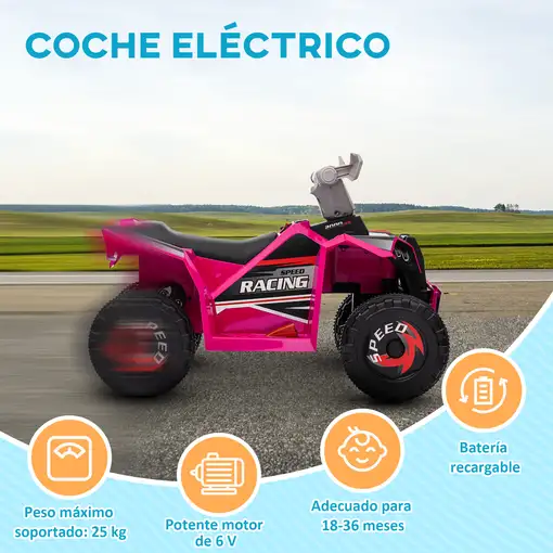 Quad Eléctrico para Niños de 18-36 Meses 70x41,5x48,5 cm Rosa HOMCOM