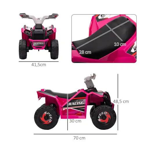 Quad Eléctrico para Niños de 18-36 Meses 70x41,5x48,5 cm Rosa HOMCOM