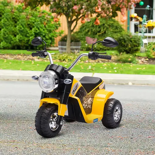 Moto Eléctrica Niños 18-36 Meses 6V 3 Ruedas Bocina 72x57x56cm Amarillo HOMCOM