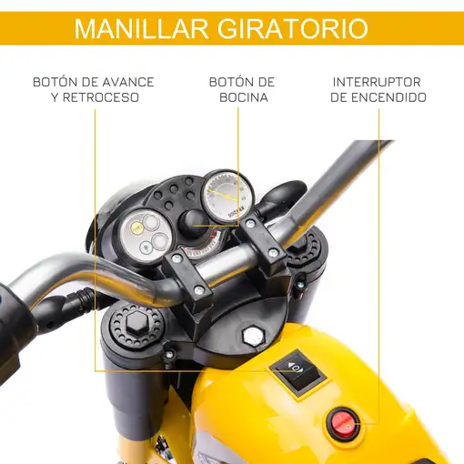 Moto Eléctrica Niños 18-36 Meses 6V 3 Ruedas Bocina 72x57x56cm Amarillo HOMCOM