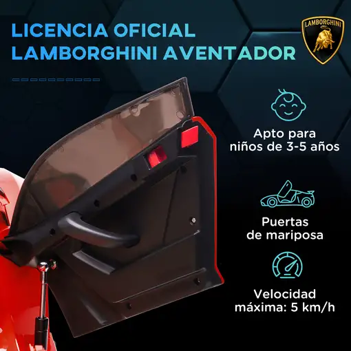 Coche Eléctrico Lamborghini para Niños con MP3 Luces Rojo HOMCOM