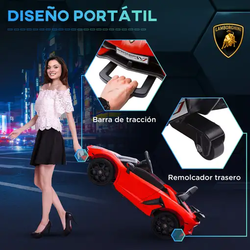 Coche Eléctrico Lamborghini para Niños con MP3 Luces Rojo HOMCOM