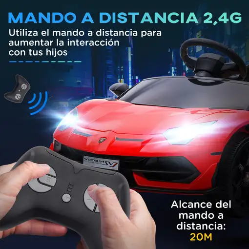Coche Eléctrico Lamborghini para Niños con MP3 Luces Rojo HOMCOM