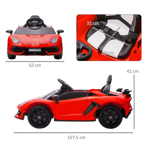 Coche Eléctrico Lamborghini para Niños con MP3 Luces Rojo HOMCOM