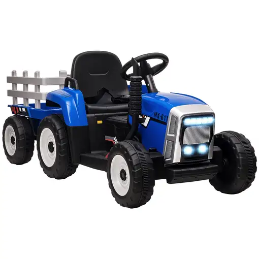 Tractor Eléctrico con Remolque para Niños 3-6 Años 136,5x50x52,5 cm Azul HOMCOM