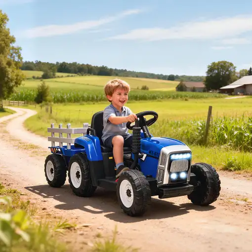 Tractor Eléctrico con Remolque para Niños 3-6 Años 136,5x50x52,5 cm Azul HOMCOM