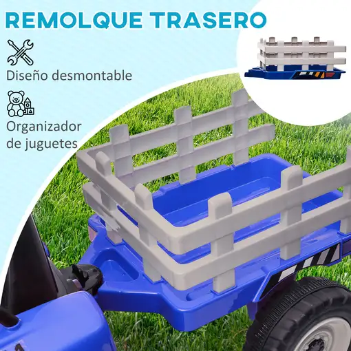 Tractor Eléctrico con Remolque para Niños 3-6 Años 136,5x50x52,5 cm Azul HOMCOM