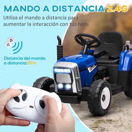 Tractor Eléctrico con Remolque para Niños 3-6 Años 136,5x50x52,5 cm Azul HOMCOM
