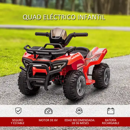 Quad Eléctrico 6V para Niños +18 Meses 70x42x45 cm Rojo HOMCOM