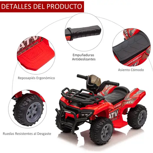 Quad Eléctrico 6V para Niños +18 Meses 70x42x45 cm Rojo HOMCOM