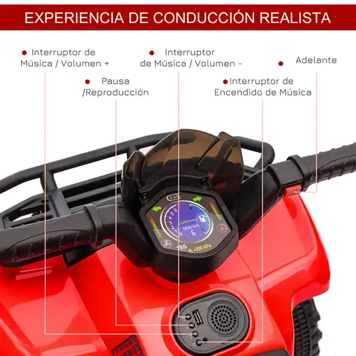 Quad Eléctrico 6V para Niños +18 Meses 70x42x45 cm Rojo HOMCOM