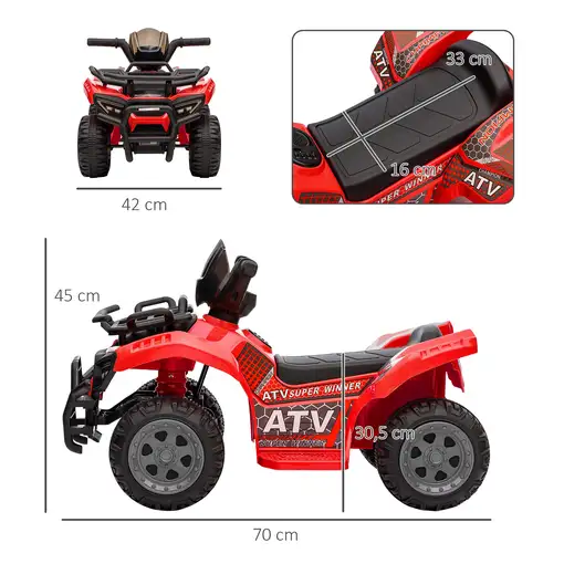 Quad Eléctrico 6V para Niños +18 Meses 70x42x45 cm Rojo HOMCOM