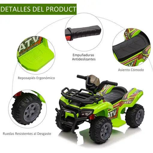 Quad Eléctrico 6V para Niños +18 Meses 70x42x45 cm Verde HOMCOM