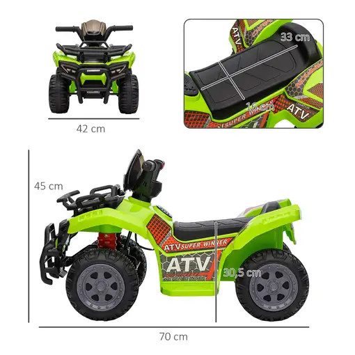 Quad Eléctrico 6V para Niños +18 Meses 70x42x45 cm Verde HOMCOM