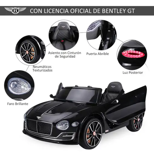 Bentley GT Coche Eléctrico Niños+3 años 2 Modos Control Música Faros 30kg HOMCOM