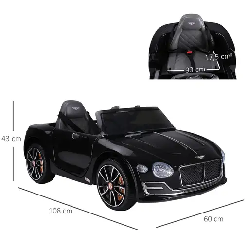 Bentley GT Coche Eléctrico Niños+3 años 2 Modos Control Música Faros 30kg HOMCOM