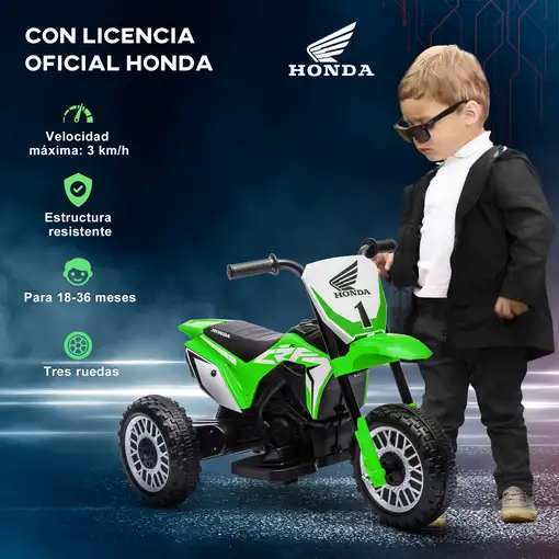 Moto Eléctrica Infantil con Licencia Honda CRF450RL 71x40,5x43,5cm Verde HOMCOM