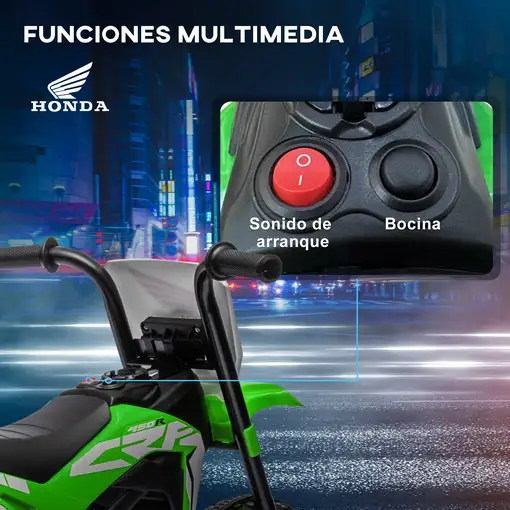 Moto Eléctrica Infantil con Licencia Honda CRF450RL 71x40,5x43,5cm Verde HOMCOM
