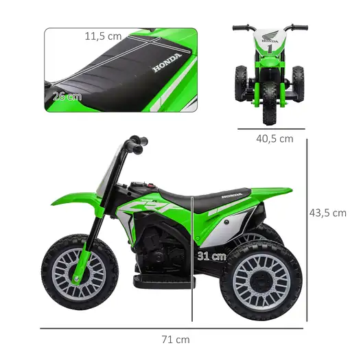 Moto Eléctrica Infantil con Licencia Honda CRF450RL 71x40,5x43,5cm Verde HOMCOM