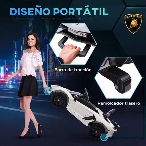 Coche Eléctrico Lamborghini para Niños con MP3 Luces Blanco HOMCOM