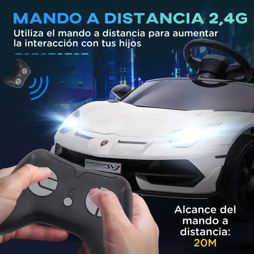 Coche Eléctrico Lamborghini para Niños con MP3 Luces Blanco HOMCOM
