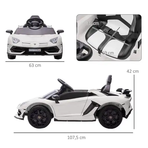 Coche Eléctrico Lamborghini para Niños con MP3 Luces Blanco HOMCOM