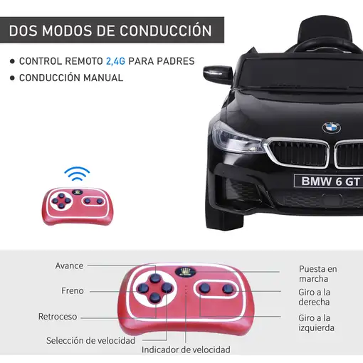 Coche Eléctrico BMW 6GT para +3 Años Automóvil Infantil de Batería 6V HOMCOM