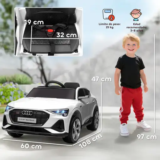 Coche Eléctrico para Niños Audi E-tron Velocidad 3-5 km/h Blanco HOMCOM