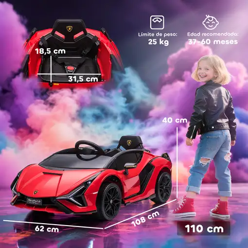 Coche Eléctrico 12V para Niños +3 Años Lamborghini SIAN Mando a Distancia HOMCOM