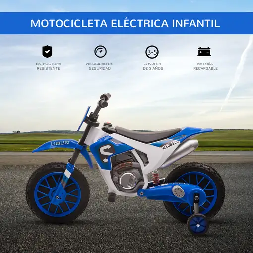 Moto Eléctrica Niños +3 años 12V 2 Ruedas de Equilibrio Mᄄᄁx. 8 km/h Azul HOMCOM
