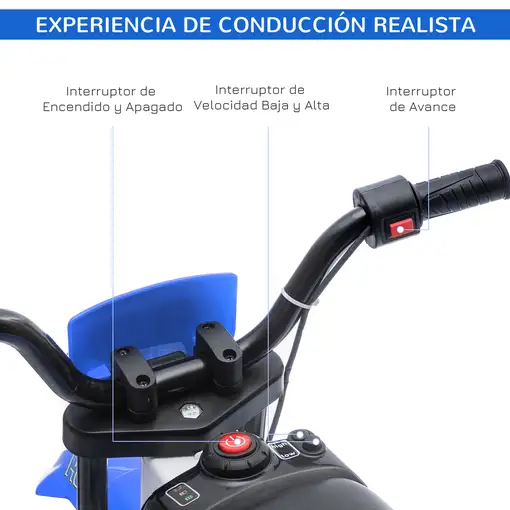 Moto Eléctrica Niños +3 años 12V 2 Ruedas de Equilibrio Mᄄᄁx. 8 km/h Azul HOMCOM
