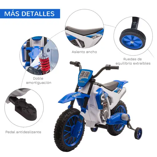 Moto Eléctrica Niños +3 años 12V 2 Ruedas de Equilibrio Mᄄᄁx. 8 km/h Azul HOMCOM