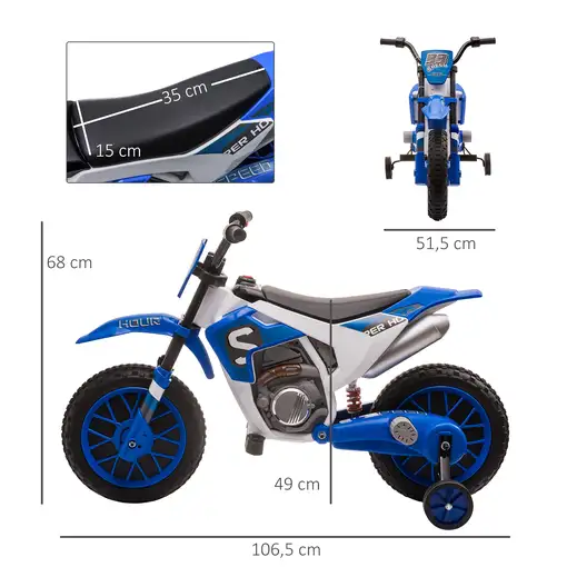 Moto Eléctrica Niños +3 años 12V 2 Ruedas de Equilibrio Mᄄᄁx. 8 km/h Azul HOMCOM